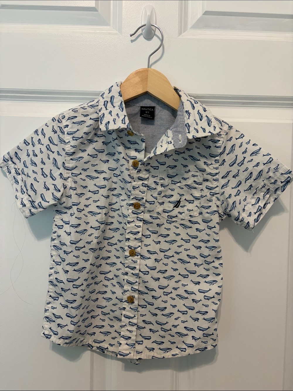 Nautica White Short-Sleeve Button-Down with Blue Whale Print